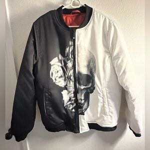 Black & White Reversible Skull Bomber Jacket - Men FRESHHOODS